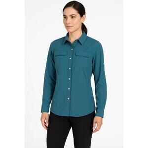 ExOfficio‎ Shirt Womens XS Green ButtonUp Long Sleeve Collared Chest Pockets